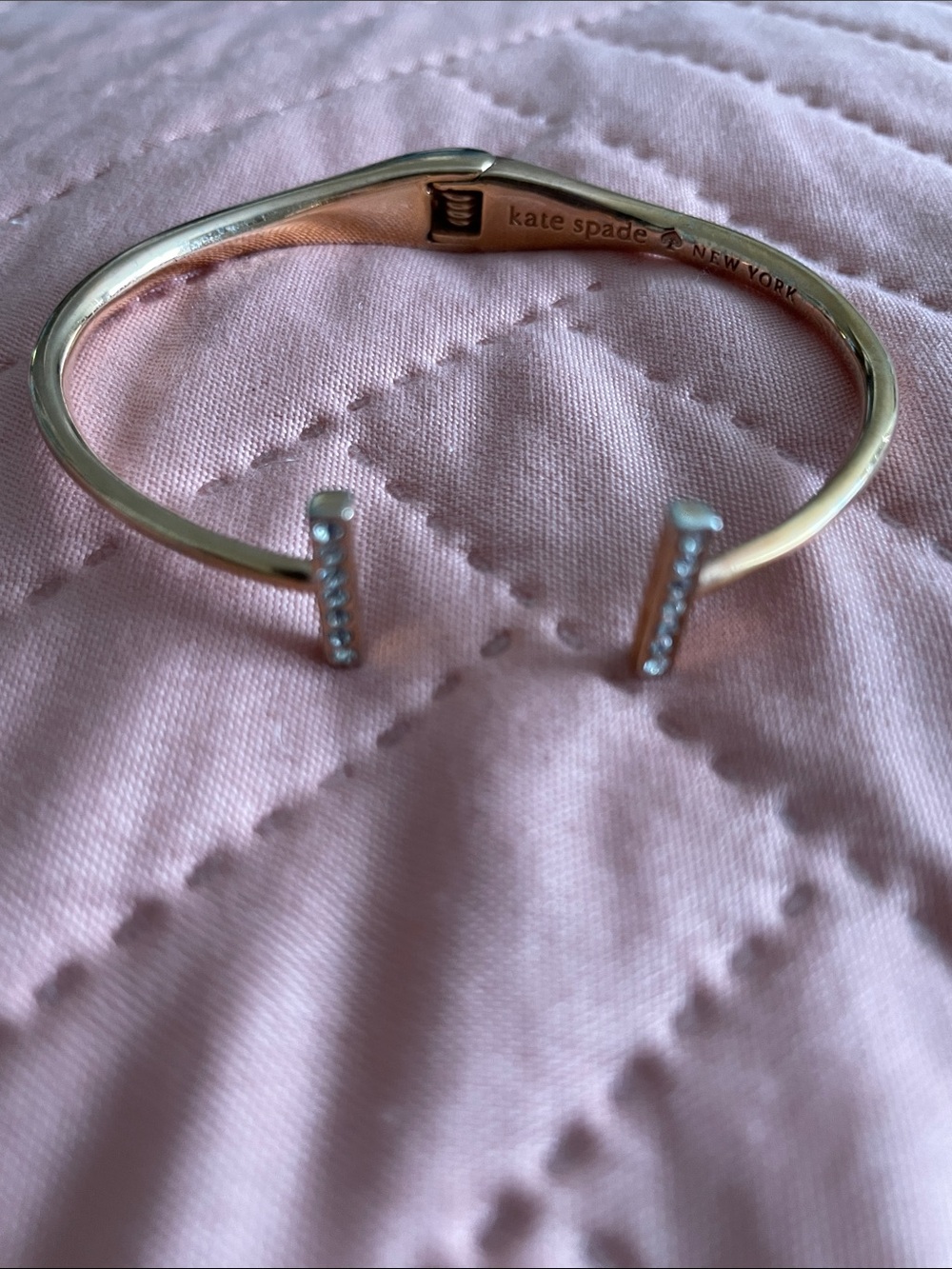 kate spade Rose Gold Crystal Open T-Bar Cuff Bracelet